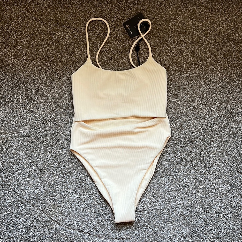Skatie Cream Ribbed One-Piece Swimsuit